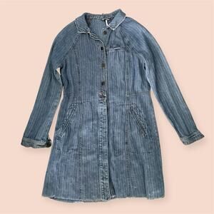 Free People Denim Shirt Dress Long Sleeve Small Fall Boho Party Festival